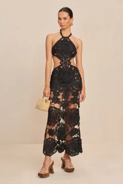 ACCALIA CROCHET GOWN - BLACK