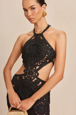 ACCALIA CROCHET GOWN - BLACK