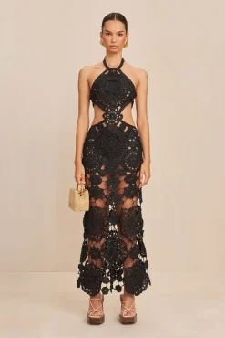 ACCALIA CROCHET GOWN - BLACK