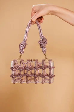 BESS RHINESTONE SHOULDER BAG - SHELL PINK