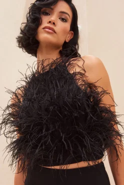 JOEY FEATHER TOP - BLACK