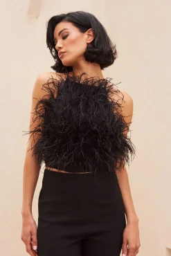 JOEY FEATHER TOP - BLACK