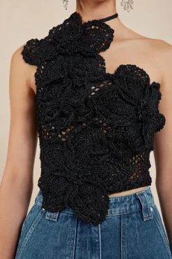 NAZANIN CROCHET TOP - BLACK