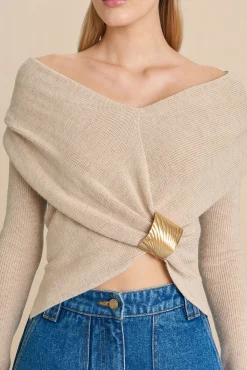 NICIA KNIT TOP - CHAMPAGNE MELANGE