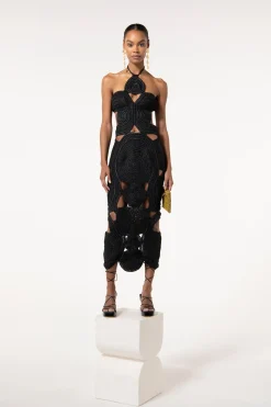 SHENAZ CROCHET DRESS - BLACK